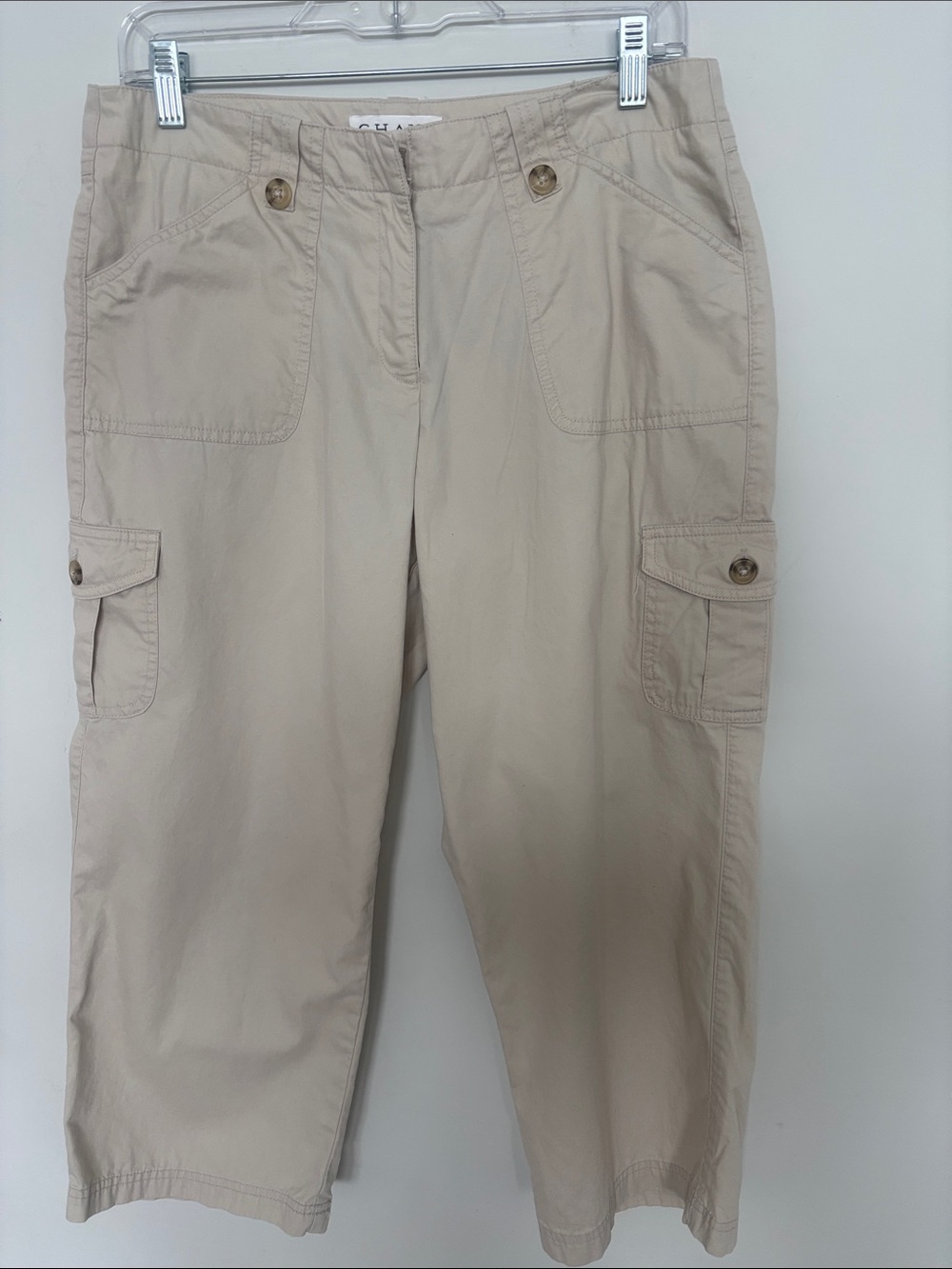 Chaus Beige Cargo Capris with Button-Flap Pockets